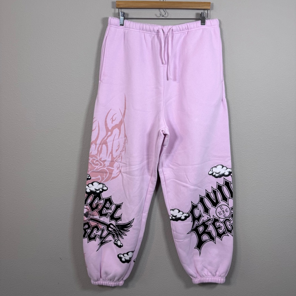 Civil Regime Graphic Sweatpants Angel Energy Streetwear Y2K Pink Women's Medium